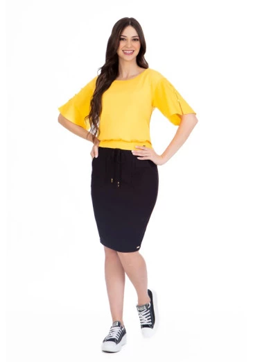 Blusa Paola Em Malha De Algodão E Tricoline Com Lastex No Cós Amarela Hapuk Outono/Inverno 2024