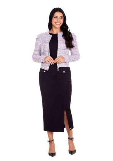 Jaqueta Regina Em Malha Tweed Com Lurex Lilás Hapuk Outono/Inverno 2024