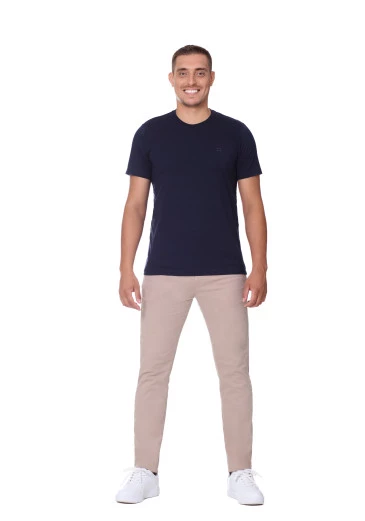 Camiseta Marcos Em Malha Pima Azul Marinho Hapuk Outono/Inverno 2025
