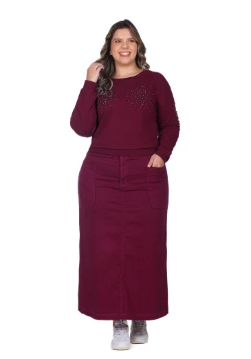 Saia Eleanor Em Jeans Color Bordo Hapuk Outono/Inverno 2025