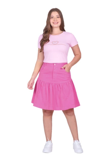 Saia Elisabet Em Jeans Color Rosa Hapuk Outono/Inverno 2025