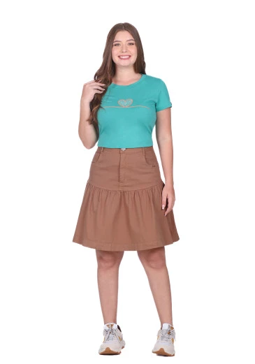 Saia Elisabet Em Jeans Color Marrom Claro Hapuk Outono/Inverno 2025
