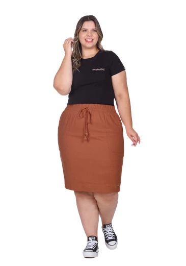 Saia Rita Em Linho Caramelo Hapuk Outono/Inverno 2025
