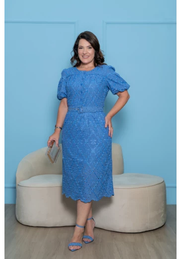 Vestido Em Linho Laise Com Botões Funcionais Azul Kauly Alto Verão 2025