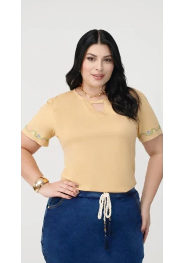 Blusa Maia Em Malha Peach Bege Nítido Plus Outono/Inverno 2025