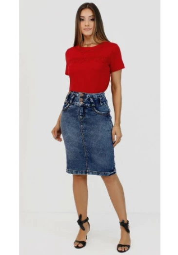 Saia Monique Em Malha Denim Nítido Outono/Inverno 2025