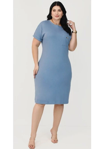 Vestido Eliana Em Malha Conforto Azul Nítido Plus Outono/Inverno 2025