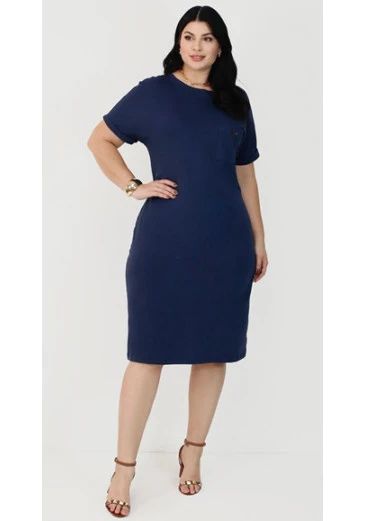 Vestido Eliana Em Malha Conforto Azul Marinho Nítido Plus Outono/Inverno 2025