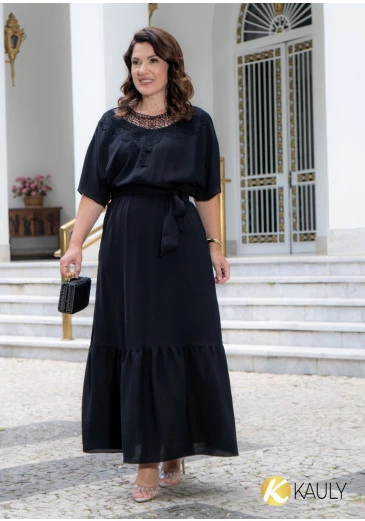 Vestido Longo Em Crepe Airflow Preto Kauly Outono/Inverno 2025