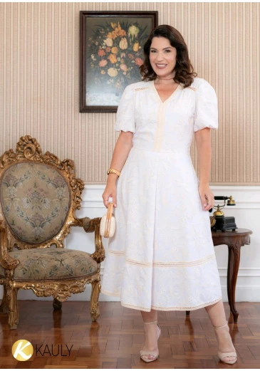 Vestido Em Linho Off White Kauly Outono/Inverno 2025