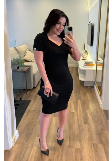 Vestido Rafaela  Em Malha Neopreme Preto Maria Amore Outono/Inverno 2025