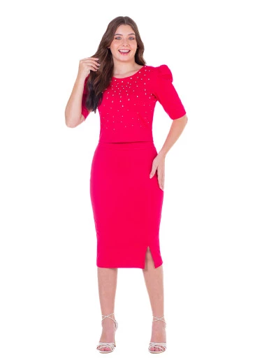 Conjunto Joyce Em Malha Estruturada Com Decote Redondo Vermelho Hapuk Primavera/Verão 2025