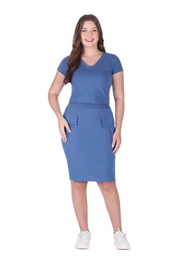 Conjunto Elaine Em Malha Piquet Azul Hapuk Alto Verão 2025 