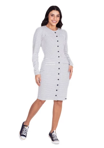 Vestido Edna Em Malha Texturizada Listrado Off White Hapuk Outono/Inverno 2024