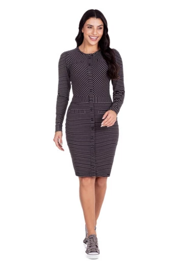 Vestido Edna Em Malha Texturizada Listrado Preto Hapuk Outono/Inverno 2024