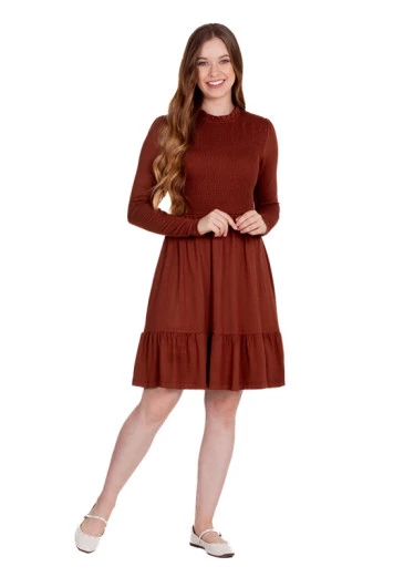 Vestido Olga Em Moletinho Frente Em Lastex Marrom Hapuk Outono/Inverno 2025