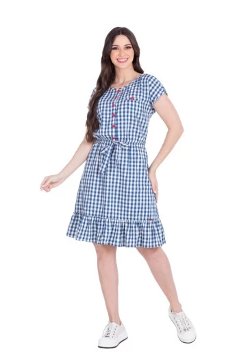 Vestido Candace Em Jeans Xadrez Azul Hapuk Outono/Inverno 2024
