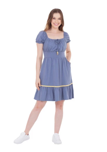 Vestido Nair Em Malha Texturizada Com Bolsos Azul Claro Hapuk Primavera/Verão 2025