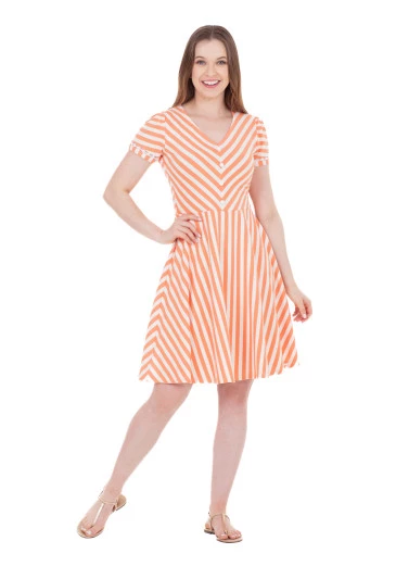 Vestido Serafina Em Malha Texturizada Listrada Laranja Hapuk Primavera/Verão 2025