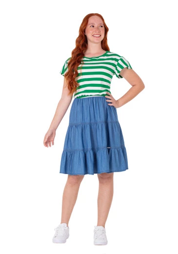 Vestido Zulmira Em Malha Listrada E Jeans Verde Hapuk Primavera/Verão 2025