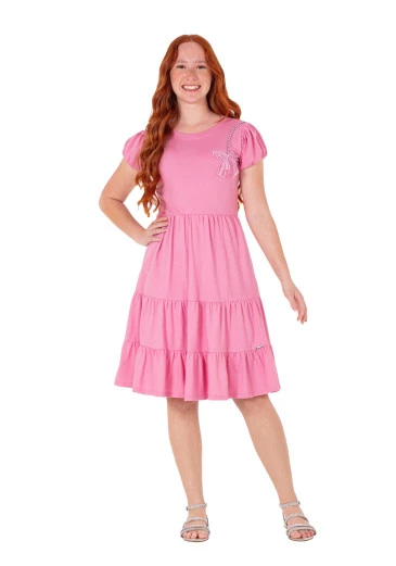 Vestido Silvia em Malha Algodão com Bordado Rosa Hapuk Primavera/Verão 2025