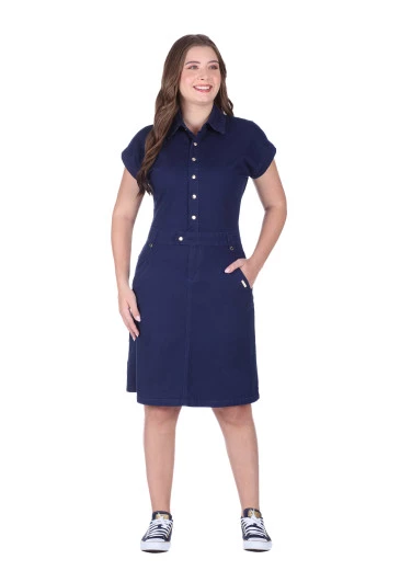 Vestido Sirlei Jeans com Fechamento em Botões Azul Marinho Hapuk Primavera/Verão 2025 