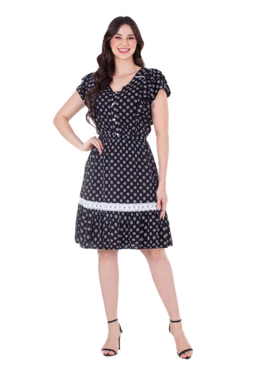 Vestido Elysia Em Tecido Plano Detalhe Em Guipir Preto Hapuk Primavera/Verão 2025