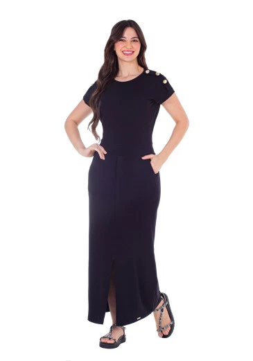 Vestido Suelen Em Malha Com Fenda Frontal Preto Hapuk Primavera/Verão 2025