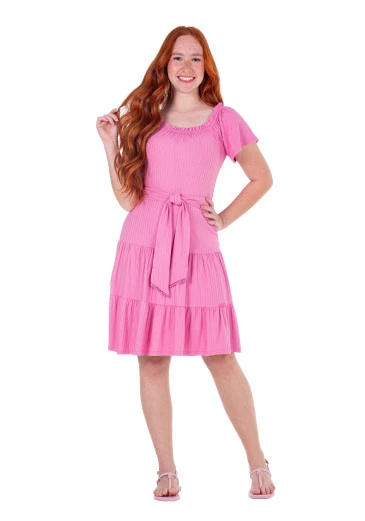 Vestido Tifany Em Malha Canelada Com Faixa Rosa Hapuk Primavera/Verão 2025