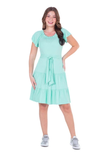 Vestido Tifany Em Malha Canelada Com Faixa Verde Água Hapuk Primavera/Verão 2025