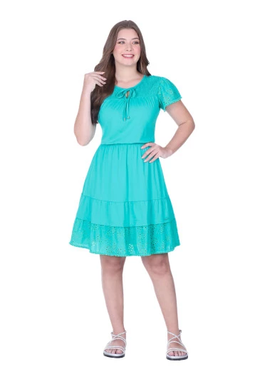 Vestido Antonieta Em Malha Algodão E Laise Verde Hapuk Alto Verão 2025