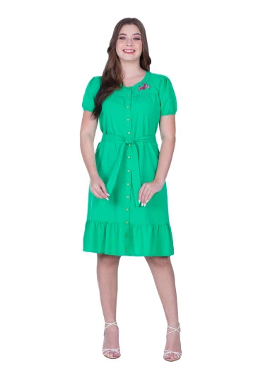 Vestido Ednéia Com Bordado Industrial Verde Hapuk Primavera/Verão 2025
