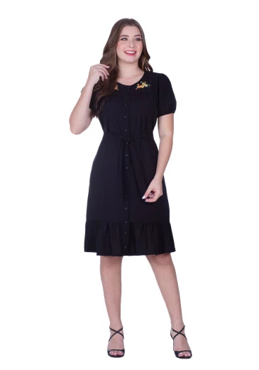 Vestido Ednéia Com Bordado Industrial Preto Hapuk Primavera/Verão 2025