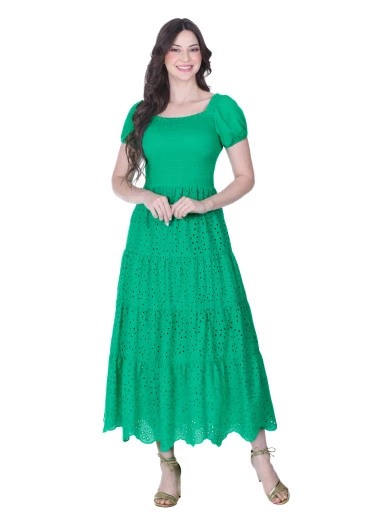 Vestido Inês Em Malha Algodão E Laise Com Lástex Verde Hapuk Alto Verão 2025