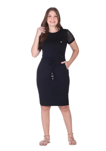 Vestido Fátima Em Malha E Tela Com Bolsos Preto Hapuk Alto Verão 2025