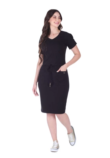 Vestido Isadora Em Malha Com Bolsos Preto Hapuk Alto Verão 2025