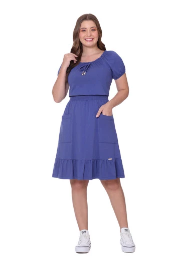 Vestido Janaina Em Algodão Azul Hapuk Outono/Inverno 2025