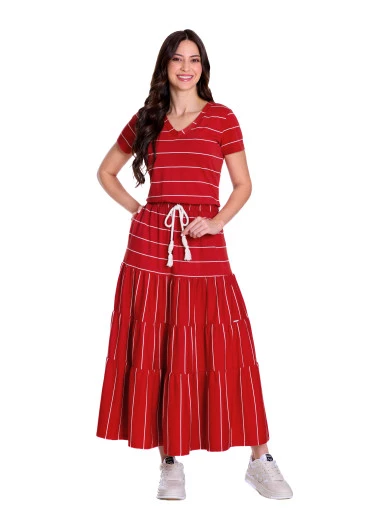 Vestido Samira Em Malha Listrada Telha Hapuk Outono/Inverno 2025