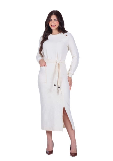 Vestido Vitória Em Malha Texturizada Off White Hapuk Outono/Inverno 2025