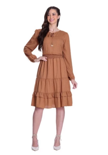 Vestido Clara Poa Caramelo Hapuk Outono/Inverno 2025