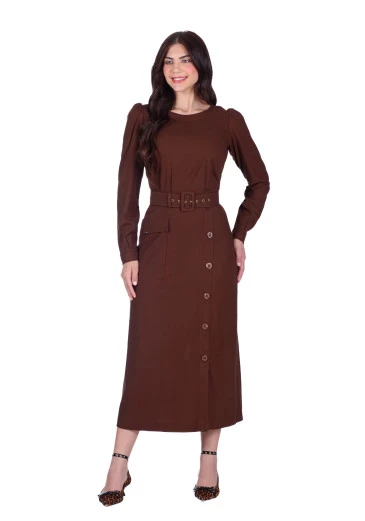 Vestido Eduarda Em Linho Marrom Hapuk Outono/Inverno 2025