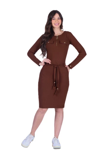 Vestido Clementine Em Malha Canelada Marrom Hapuk Outono/Inverno 2025