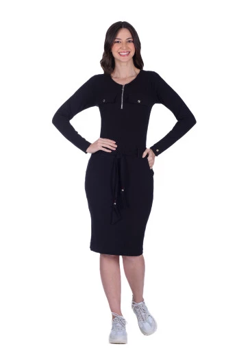 Vestido Clementine Em Malha Canelada Preto Hapuk Outono/Inverno 2025