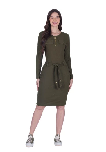 Vestido Clementine Em Malha Canelada Verde Militar Hapuk Outono/Inverno 2025