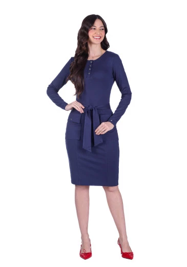 Vestido Fatima Em Ponto Roma Azul Marinho Hapuk Outono/Inverno 2025