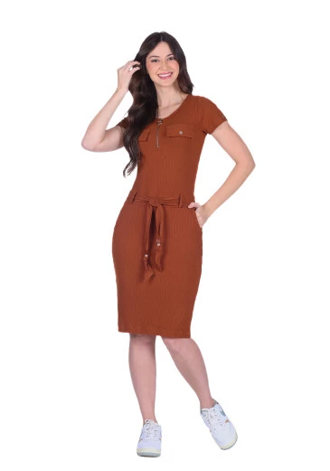 Vestido Thalita Em Malha Canelada Caramelo Hapuk Outono/Inverno 2025