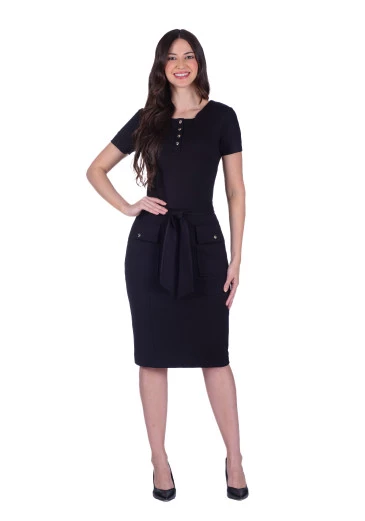 Vestido Abigail Em Ponto Roma Preto Hapuk Outono/Inverno 2025