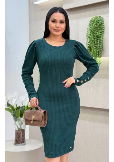 Vestido Kênia Em Malha Trico Verde Maria Amore Outono/Inverno 2025