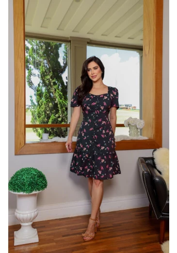 Vestido Flor Em Tule De Malha Amarelo Maria Amore Alto Verão 2025