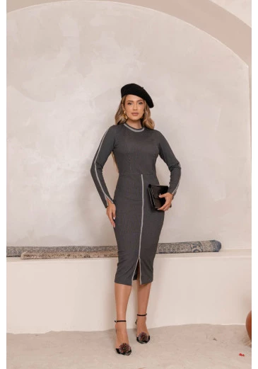 Vestido Max Em Montaria Risca De Giz Luciana Pais Outono/Inverno 2024